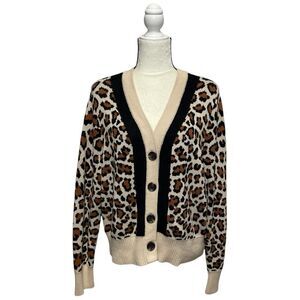 Cabi Nine Lives Leopard Print Knit Cardigan Size Large